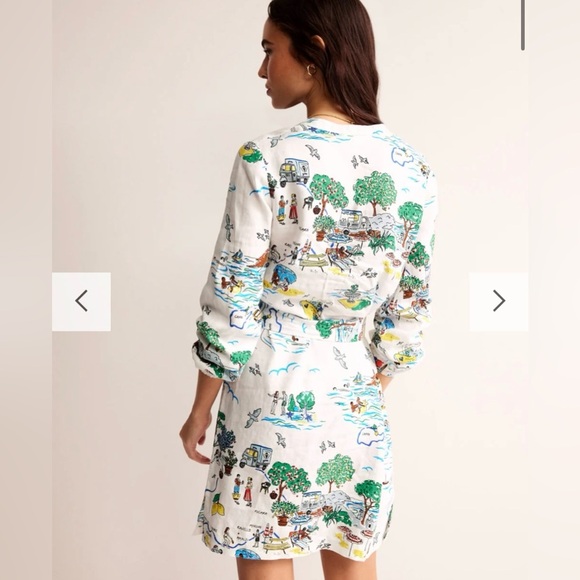 BODEN | CLEO LINEN TIE WAIST DRESS IN IVORY AMALFI COAST PRINT SIZE 6 - Picture 2 of 10